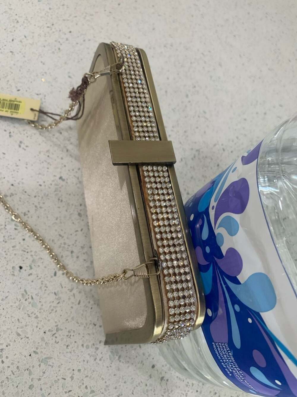 Kate Landry Gold Satin Rhinestone Frame Box Clutch Evening Bag